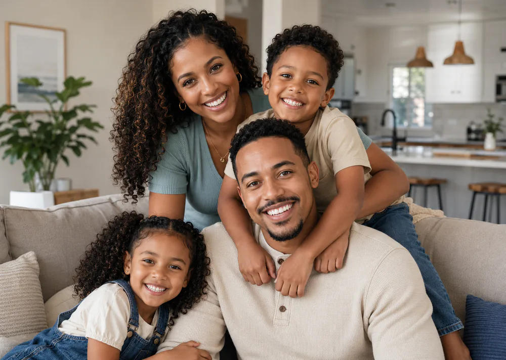 Happy family smiling at Honey Creek Dental